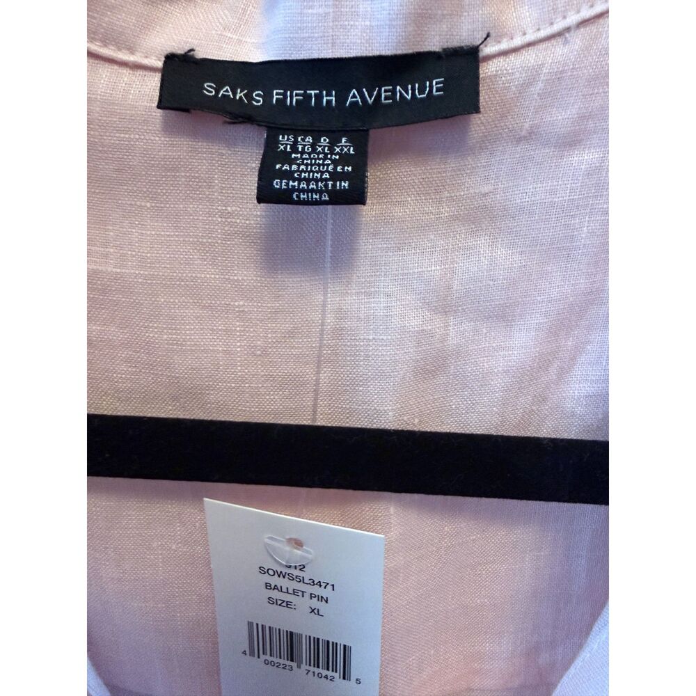 Saks Fifth Avenue Pale Pink Button-Front Linen Blouse - Picture 3 of 4